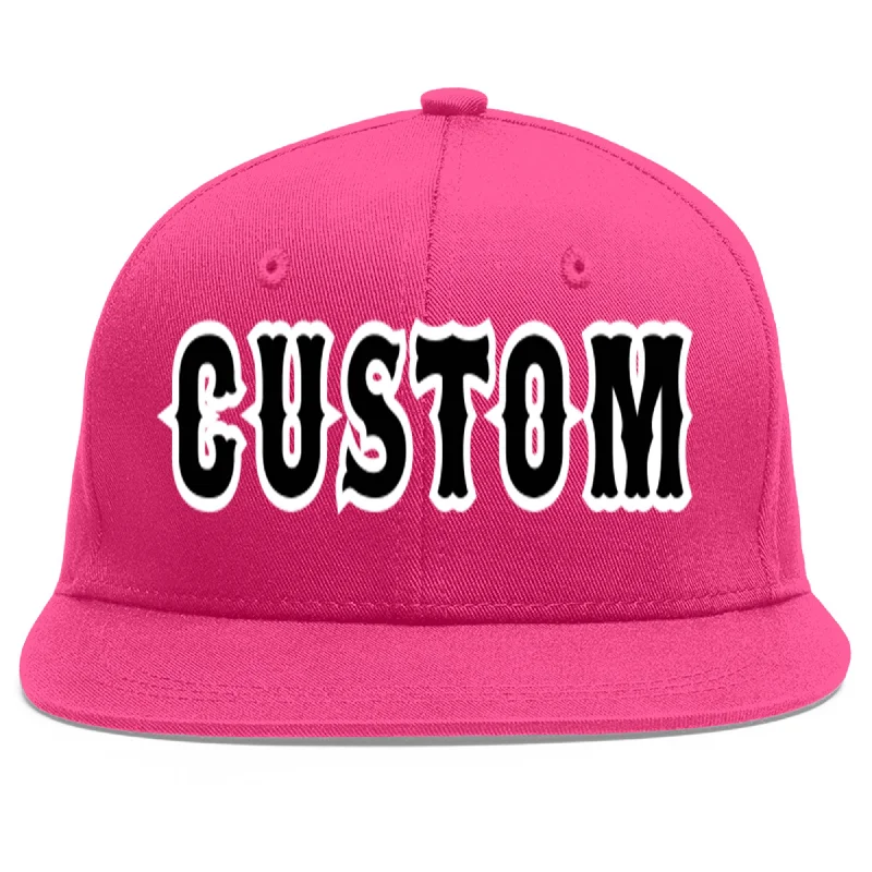 Custom Rose Red Black-White Flat Eaves Sport Baseball Cap