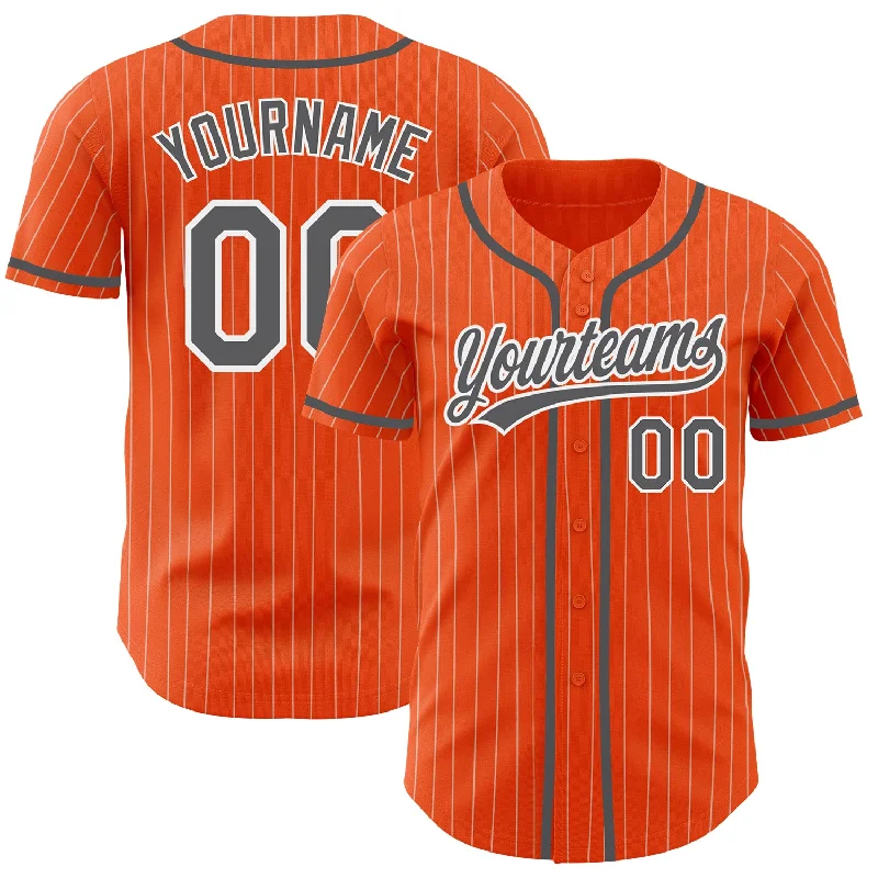 Custom Orange White Pinstripe Steel Gray Authentic Baseball Jersey