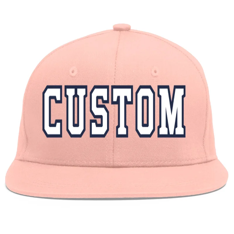 Custom Pink White-Navy Flat Eaves Sport Baseball Cap