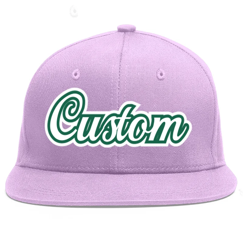 Custom Light Purple White-Kelly Green Flat Eaves Sport Baseball Cap