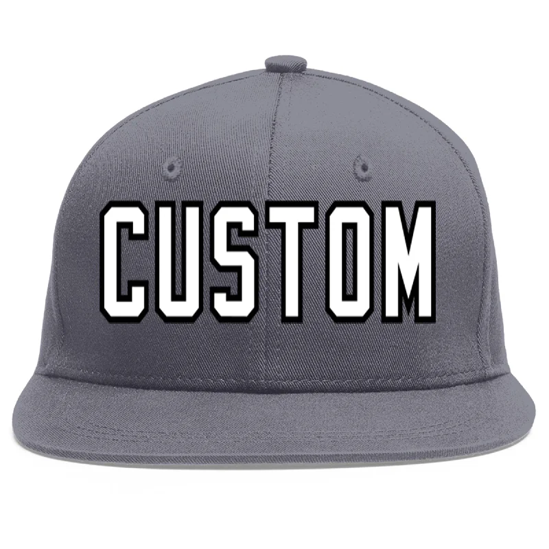 Custom Dark Gray White-Black Flat Eaves Sport Baseball Cap