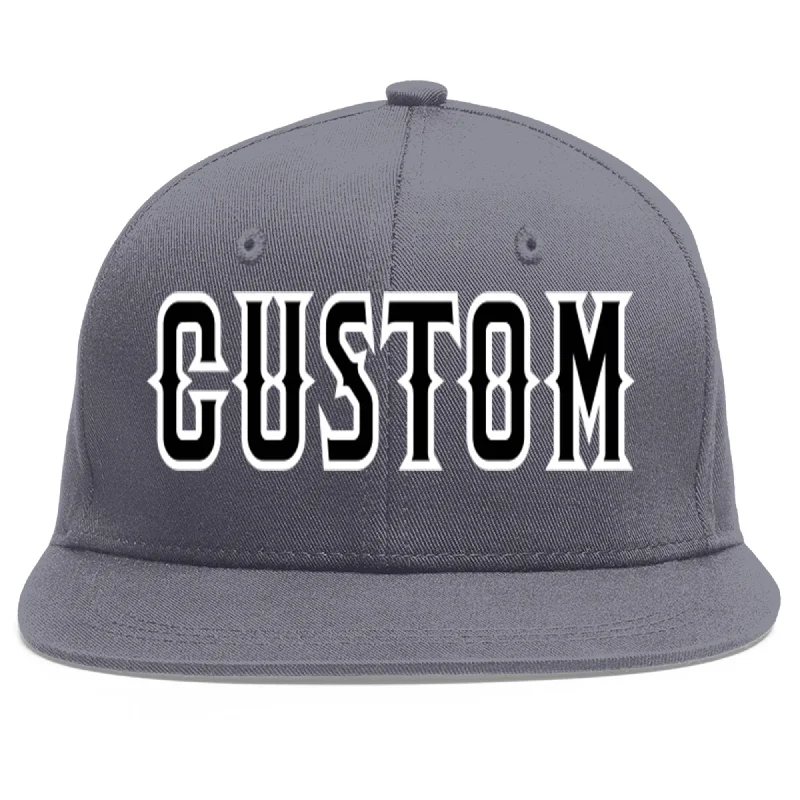 Custom Dark Gray Black-White Flat Eaves Sport Baseball Cap