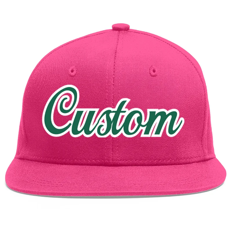 Custom Rose Red Kelly Green-White Flat Eaves Sport Baseball Cap