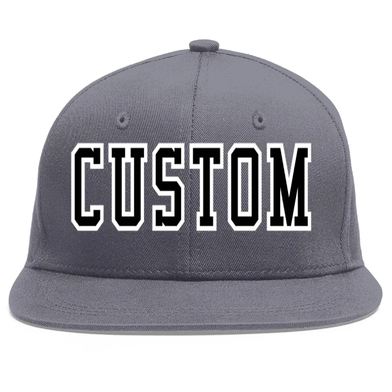 Custom Dark Gray Black-White Flat Eaves Sport Baseball Cap