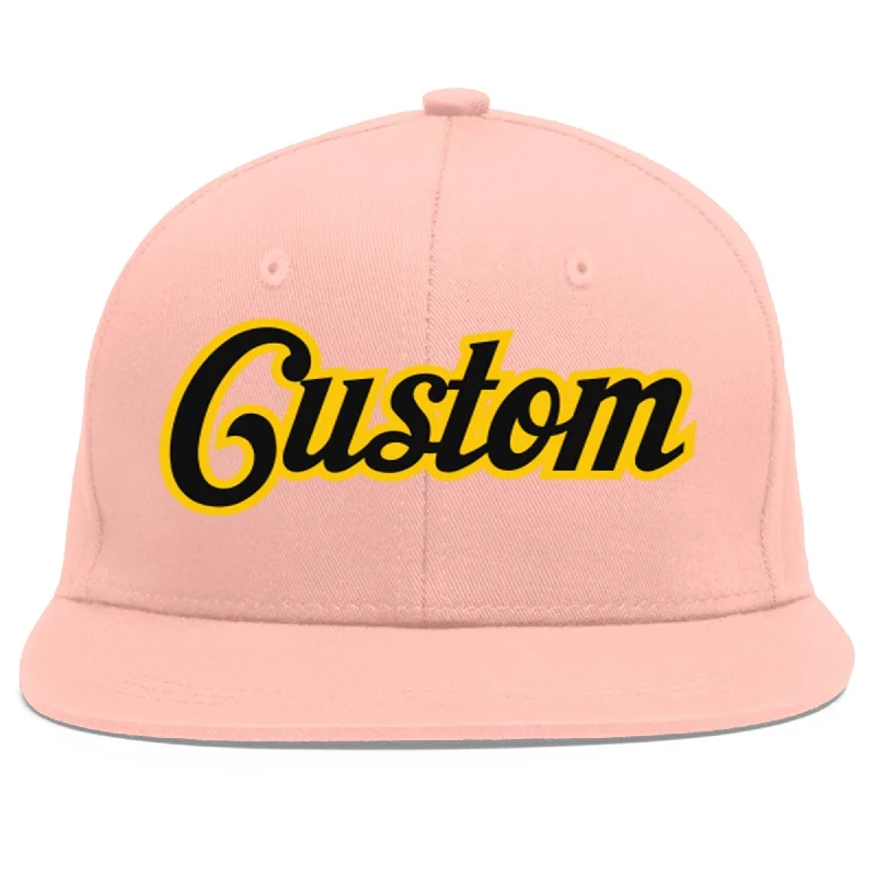 Custom Pink Black-Gold Flat Eaves Sport Baseball Cap