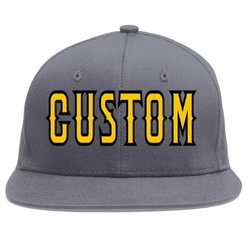 Custom Dark Gray Gold-Black Flat Eaves Sport Baseball Cap