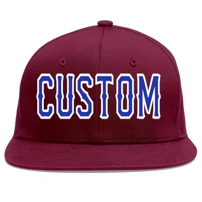 Custom Crimson Royal-White Flat Eaves Sport Baseball Cap