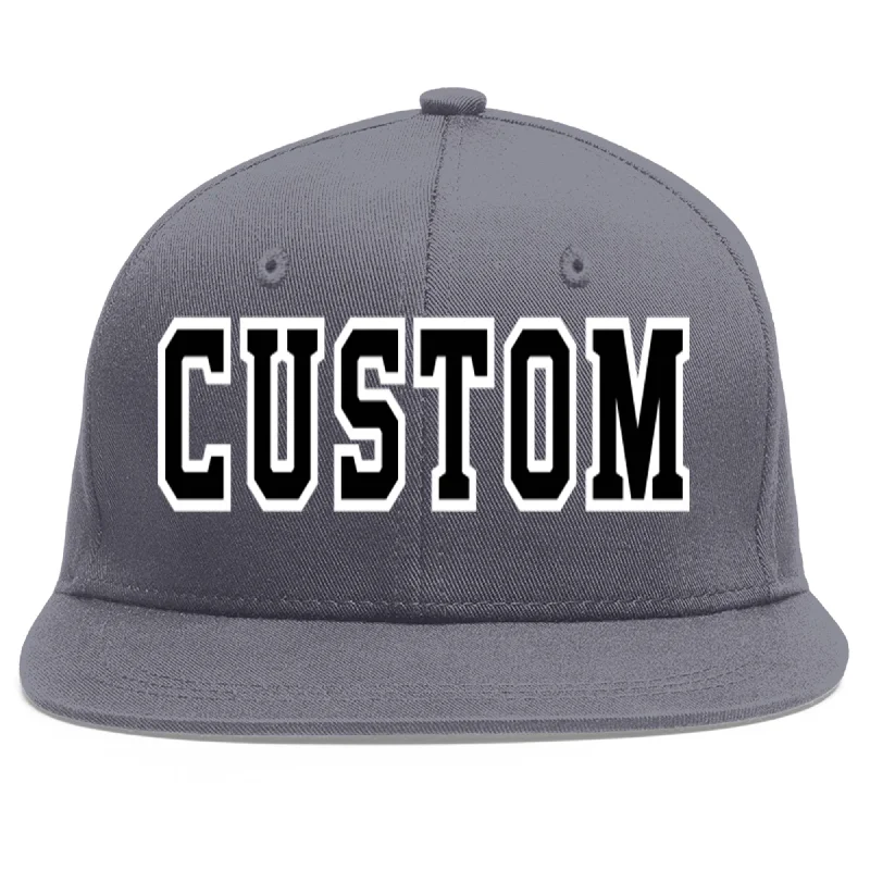 Custom Dark Gray Black-White Flat Eaves Sport Baseball Cap