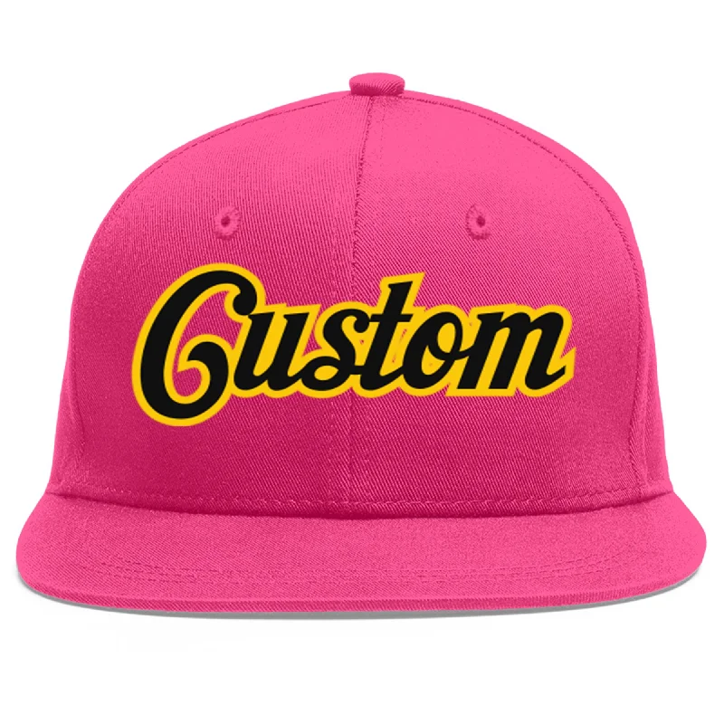 Custom Rose Red Black-Gold Flat Eaves Sport Baseball Cap