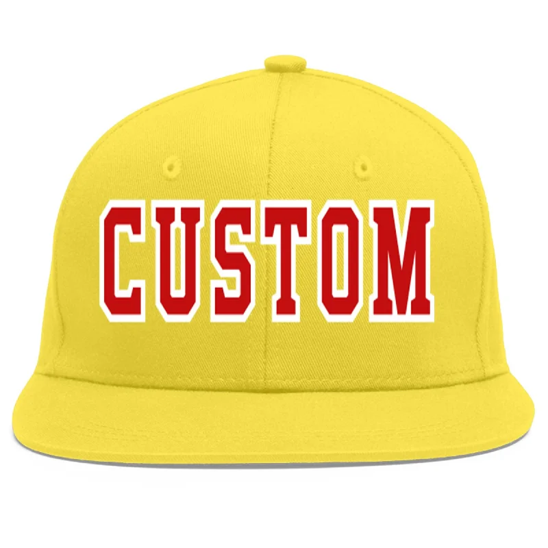 Custom Light Gold Red-White Flat Eaves Sport Baseball Cap