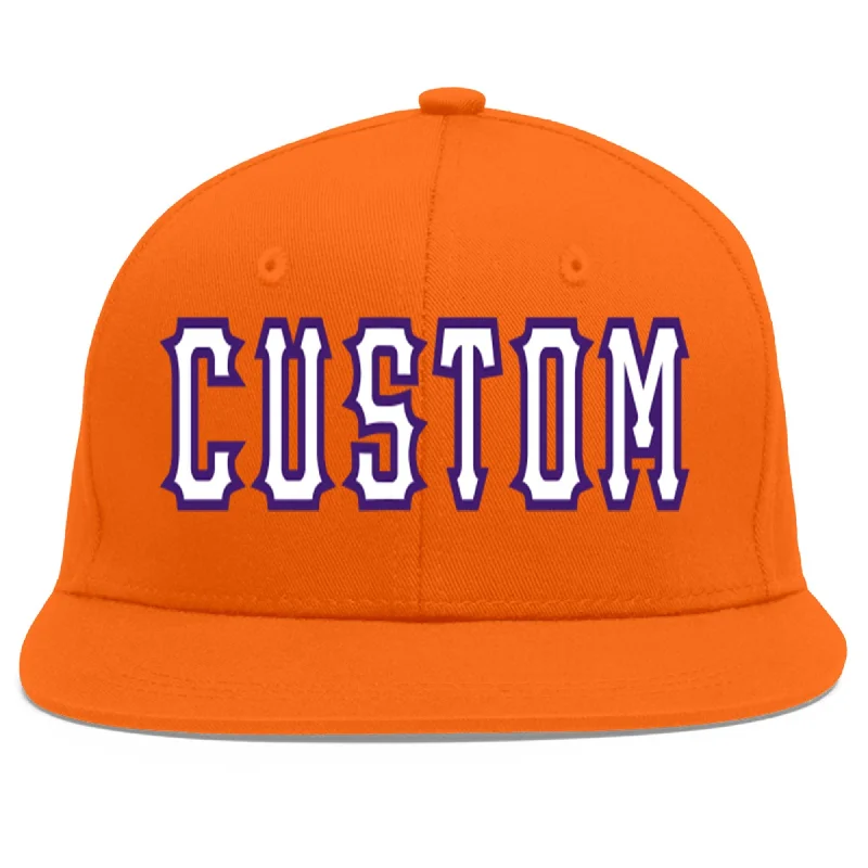 Custom Orange White-purple Flat Eaves Sport Baseball Cap