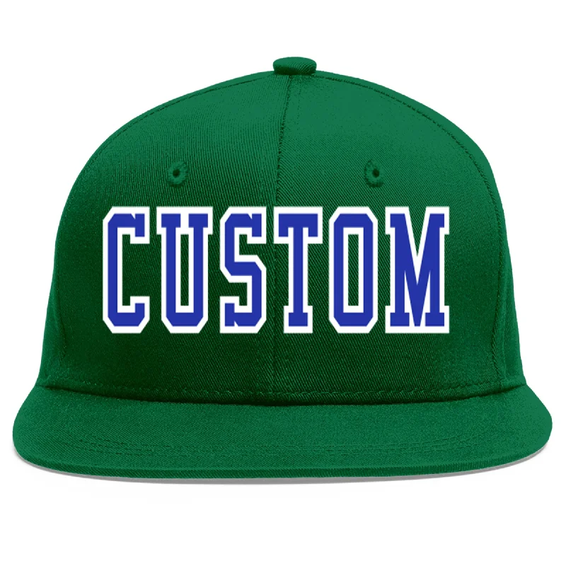 Custom Green Royal-White Flat Eaves Sport Baseball Cap