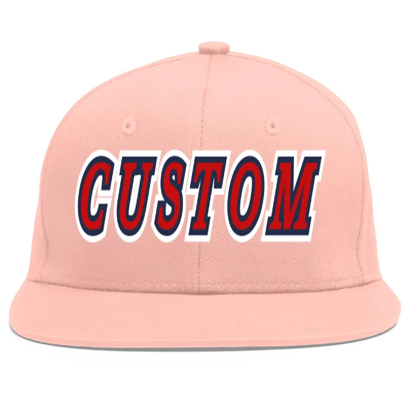 Custom Pink Red-Navy Flat Eaves Sport Baseball Cap