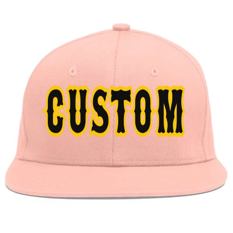 Custom Pink Black-Gold Flat Eaves Sport Baseball Cap