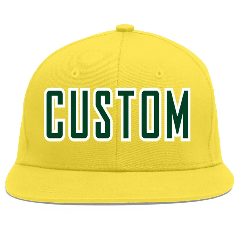 Custom Light Gold Green-White Flat Eaves Sport Baseball Cap