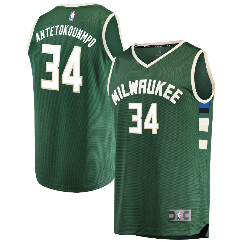 Giannis Antetokounmpo Milwaukee Bucks Branded Youth Fast Break Player Basketball Jersey Green - Icon Edition