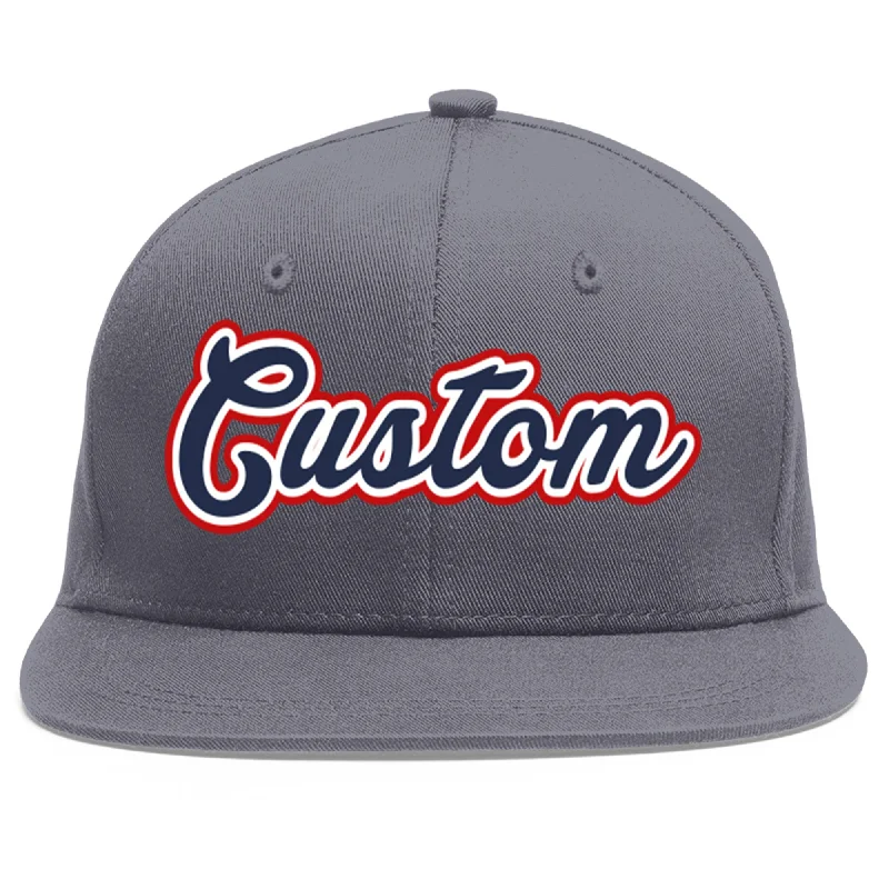 Custom Dark Gray Navy-White Flat Eaves Sport Baseball Cap