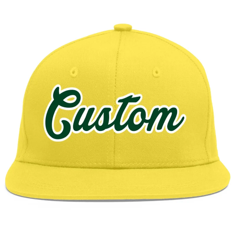 Custom Light Gold Green-White Flat Eaves Sport Baseball Cap