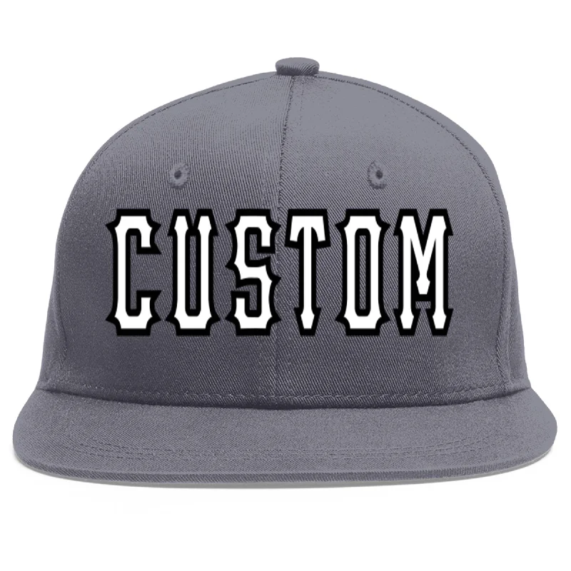 Custom Dark Gray White-Black Flat Eaves Sport Baseball Cap