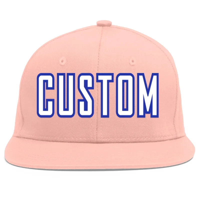 Custom Pink White-Royal Flat Eaves Sport Baseball Cap