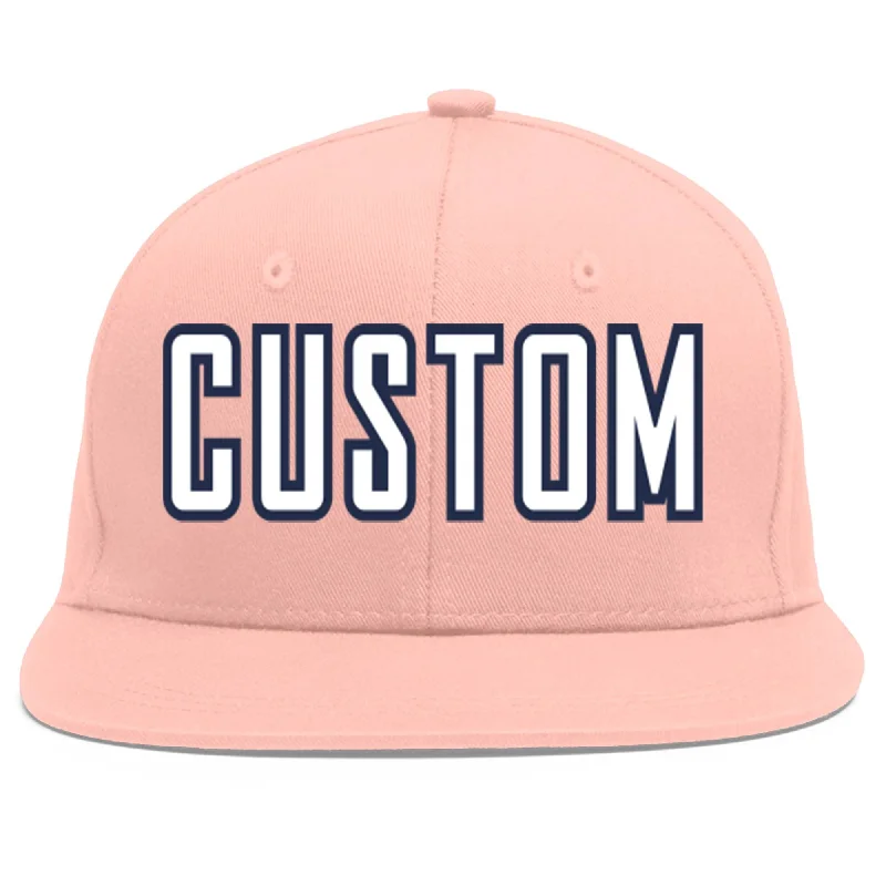 Custom Pink White-Navy Flat Eaves Sport Baseball Cap