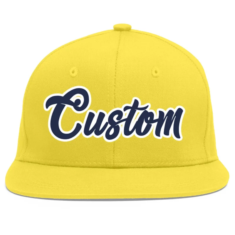 Custom Light Gold Navy-White Flat Eaves Sport Baseball Cap