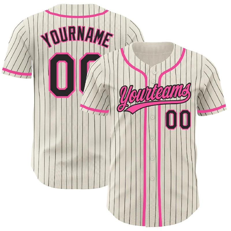 Custom Cream Black Pinstripe Pink Authentic Baseball Jersey