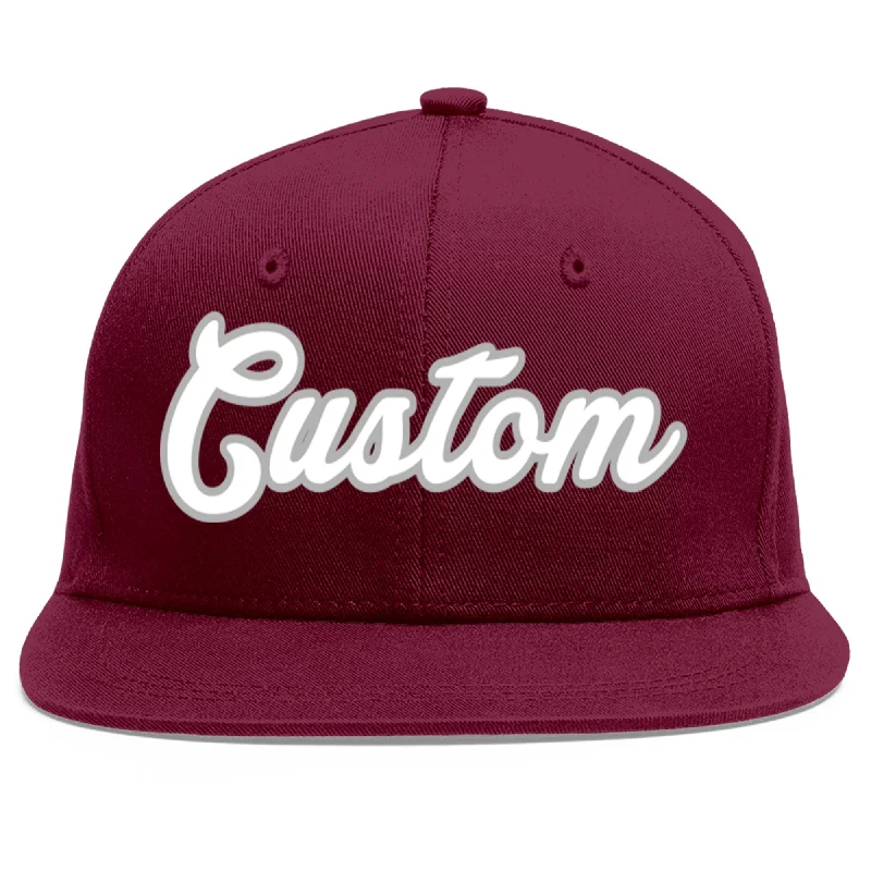 Custom Crimson White-Gray Flat Eaves Sport Baseball Cap