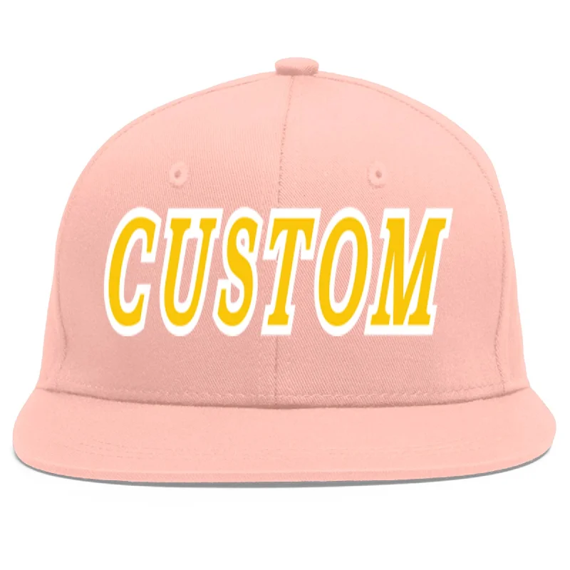 Custom Pink Gold-White Flat Eaves Sport Baseball Cap