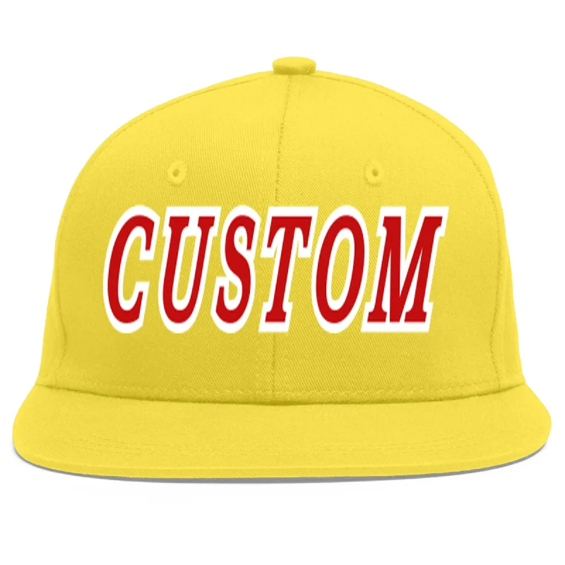 Custom Light Gold Red-White Flat Eaves Sport Baseball Cap