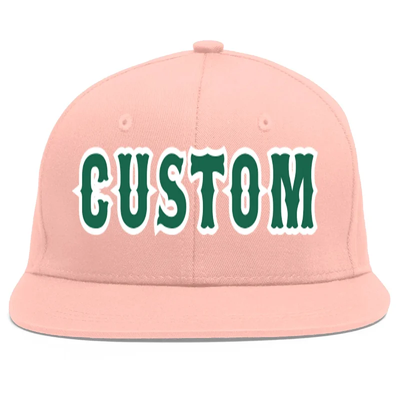 Custom Pink Kelly Green-White Flat Eaves Sport Baseball Cap