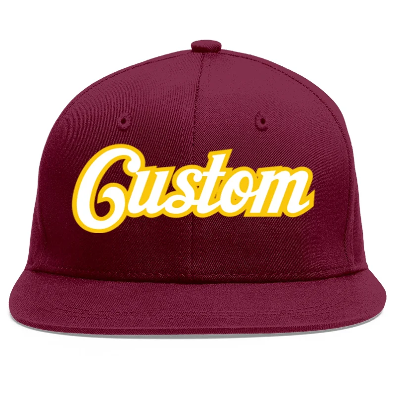 Custom Crimson White-Gold Flat Eaves Sport Baseball Cap