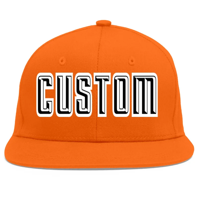 Custom Orange Black-White Flat Eaves Sport Baseball Cap