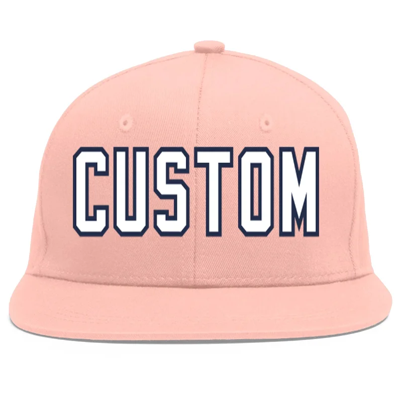 Custom Pink White-Navy Flat Eaves Sport Baseball Cap