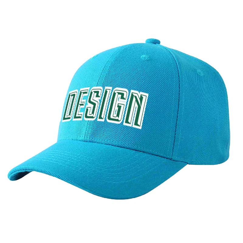 Custom Aqua Kelly Green-White Curved Eaves Sport Design Baseball Cap