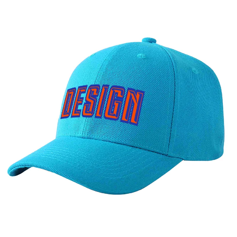 Custom Aqua Orange-Royal Curved Eaves Sport Design Baseball Cap