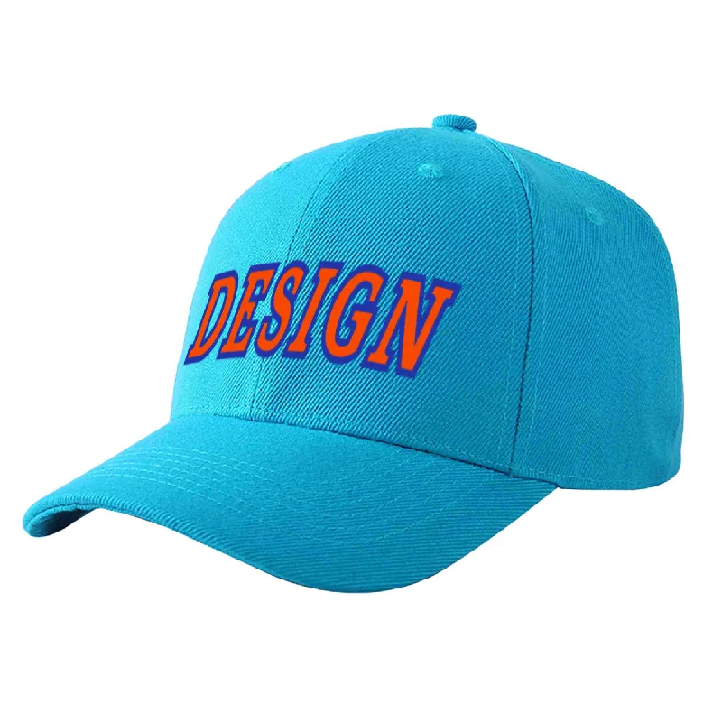 Custom Aqua Orange-Royal Curved Eaves Sport Design Baseball Cap