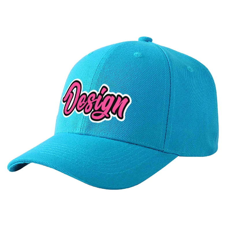 Custom Aqua Pink-Black Curved Eaves Sport Design Baseball Cap