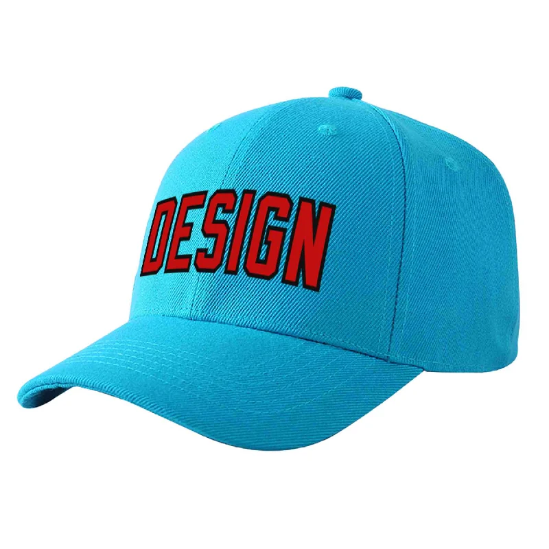 Custom Aqua Red-Black Curved Eaves Sport Design Baseball Cap