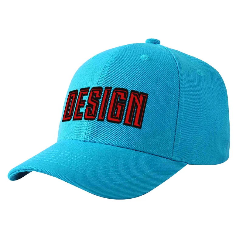 Custom Aqua Red-Black Curved Eaves Sport Design Baseball Cap