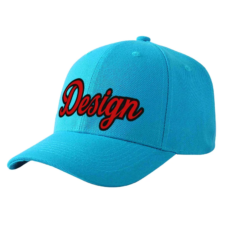 Custom Aqua Red-Black Curved Eaves Sport Design Baseball Cap