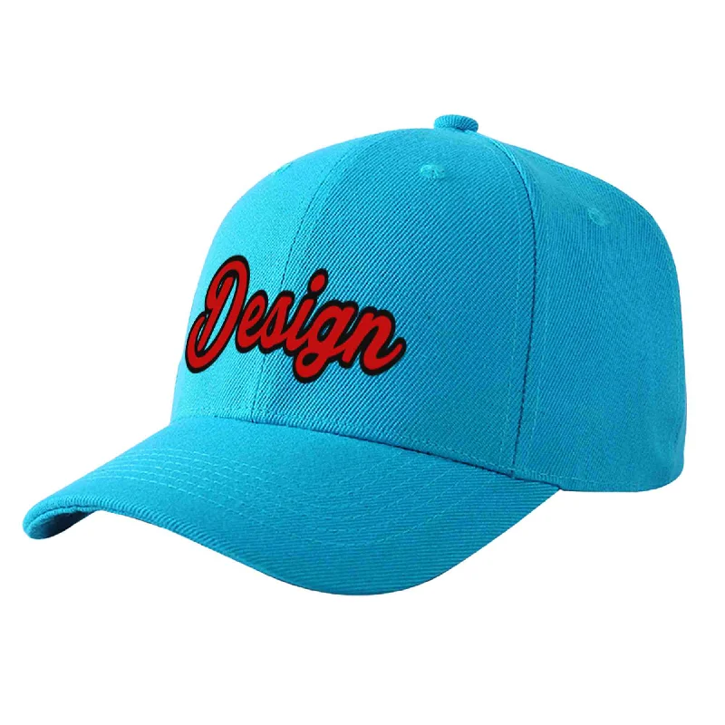 Custom Aqua Red-Black Curved Eaves Sport Design Baseball Cap