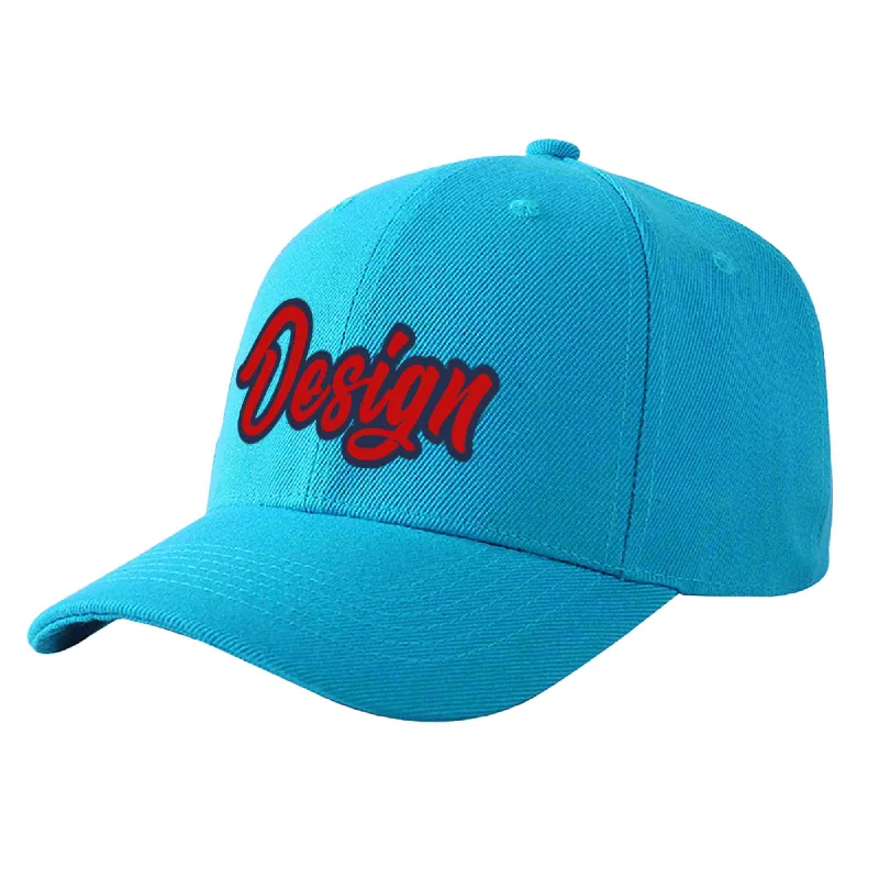 Custom Aqua Red-Navy Curved Eaves Sport Design Baseball Cap