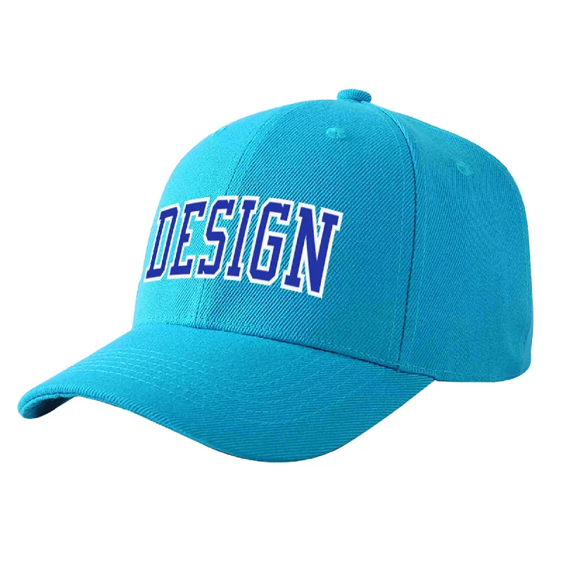 Custom Aqua Royal-White Curved Eaves Sport Design Baseball Cap