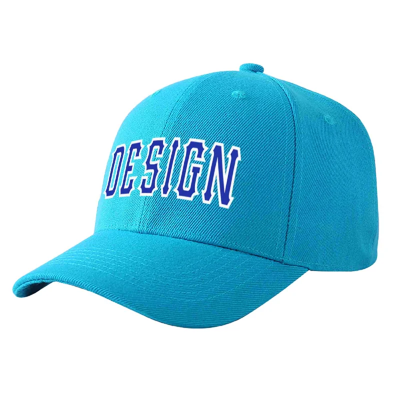 Custom Aqua Royal-White Curved Eaves Sport Design Baseball Cap