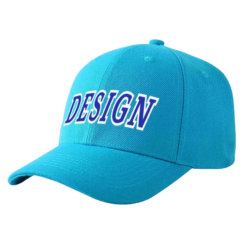 Custom Aqua Royal-White Curved Eaves Sport Design Baseball Cap