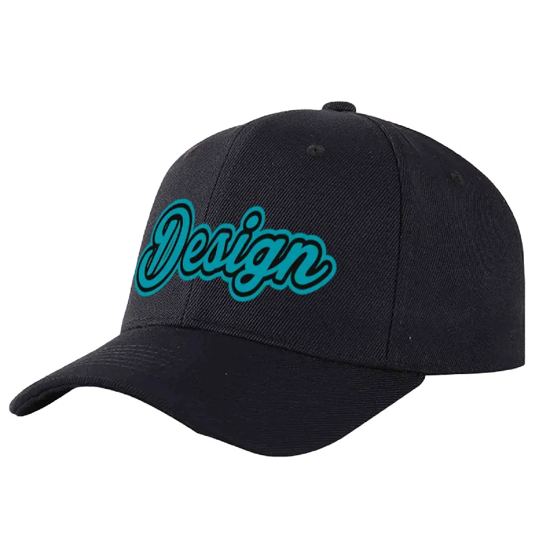 Custom Black Aqua-Black Curved Eaves Sport Design Baseball Cap