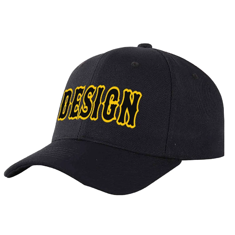 Custom Black Black-Gold Curved Eaves Sport Design Baseball Cap