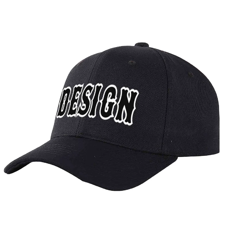 Custom Black Black-White Curved Eaves Sport Design Baseball Cap