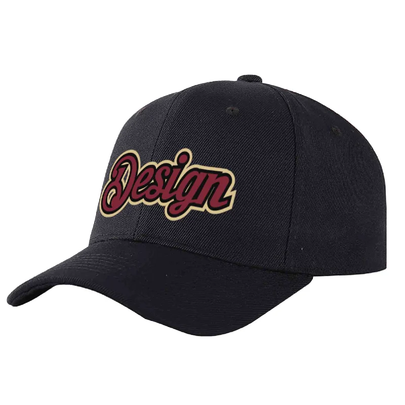 Custom Black Crimson-Black Curved Eaves Sport Design Baseball Cap